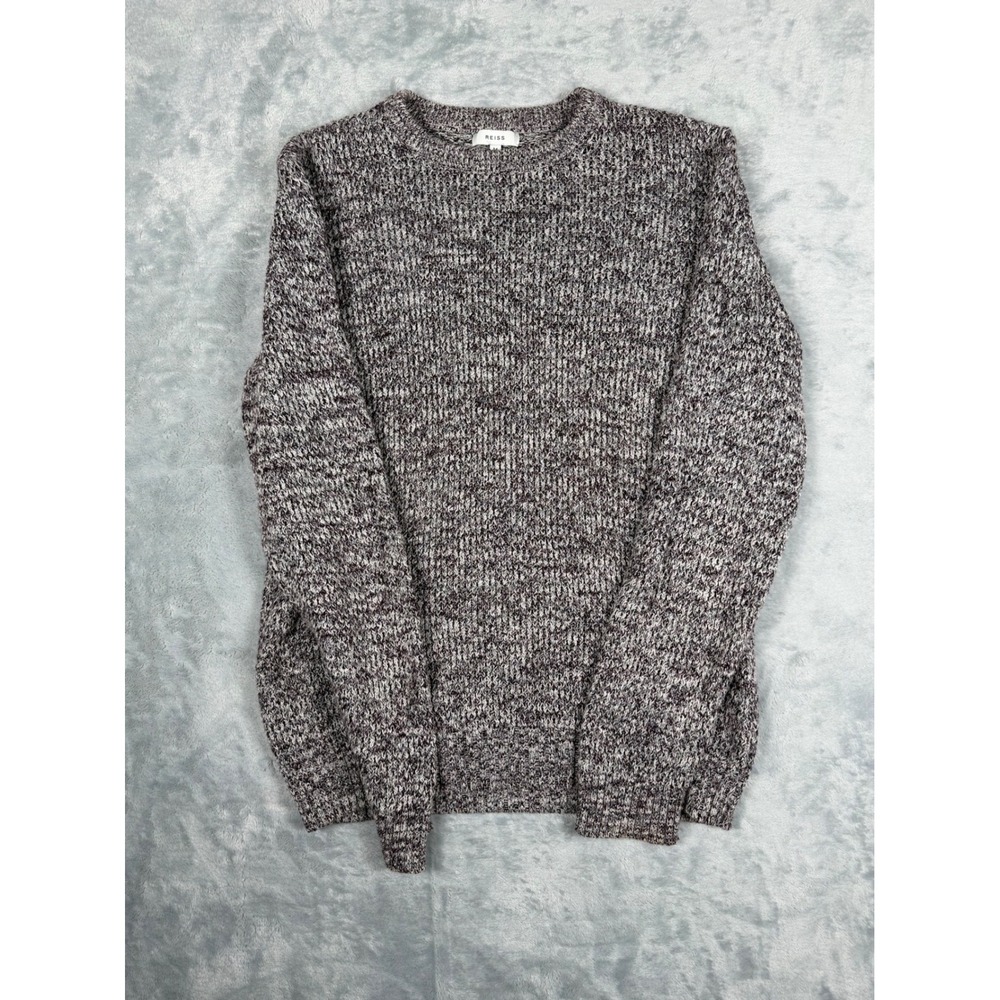 Reiss Mens Marled Knit Crew Neck Sweater Burgundy Grey Cotton Blend Size M